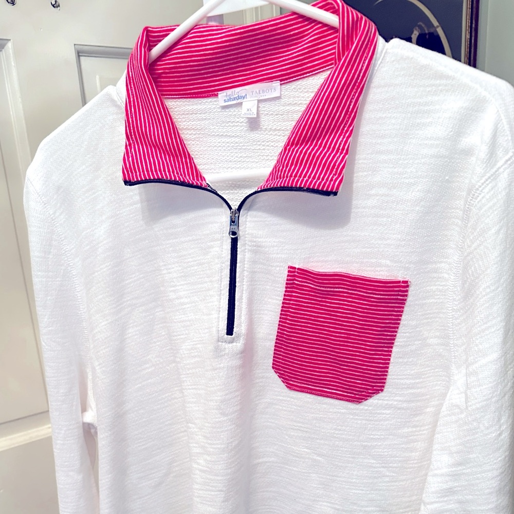 Talbots “hello Saturday” French terry partial zip pull over top Sz XL NWT